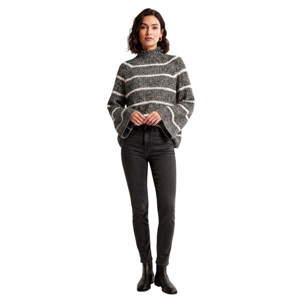 Chaps XL Black White Mock Neck Chunky Knit Sweater